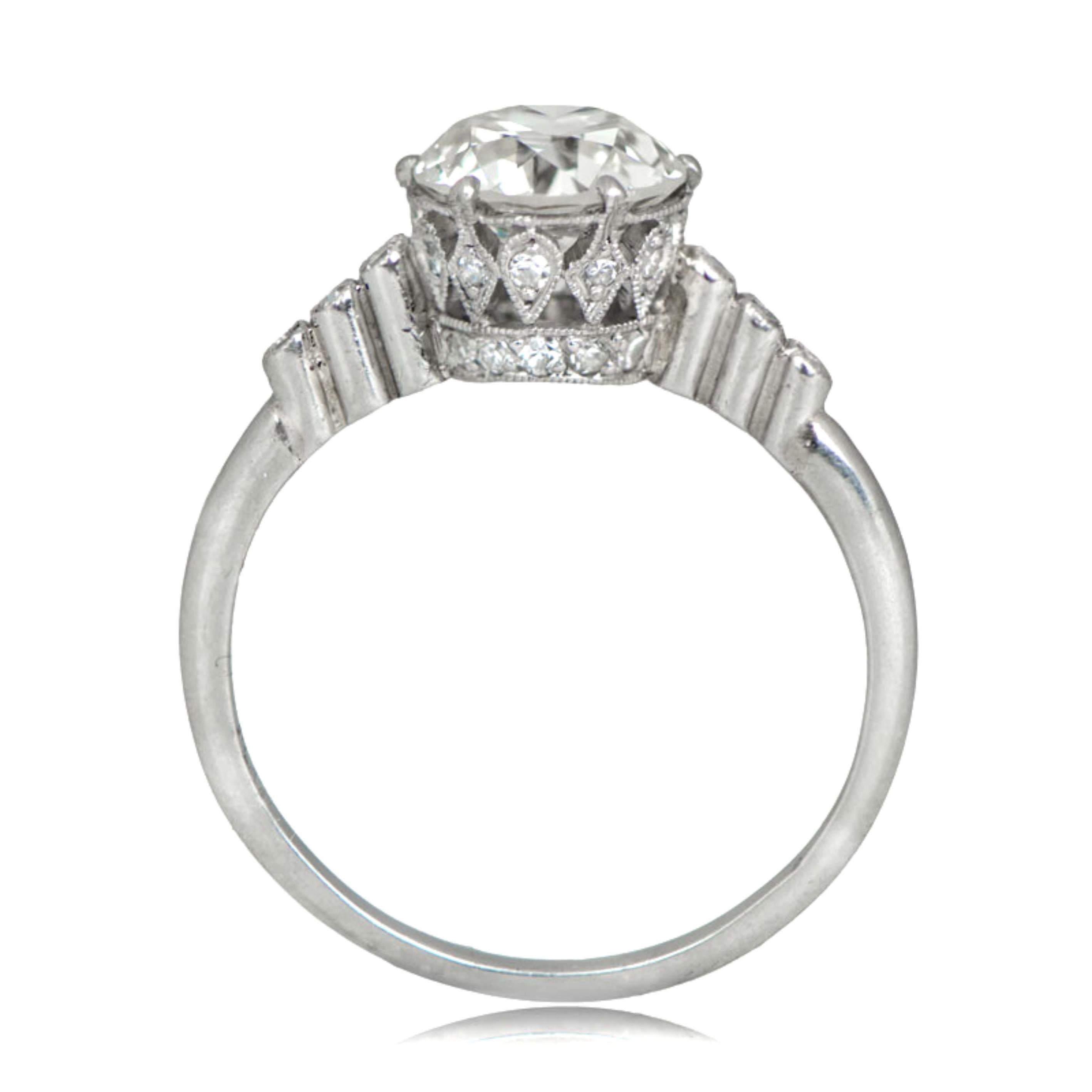 Art Deco 1.60 Carat Old European Cut Diamond Engagement Ring, Platinum For Sale