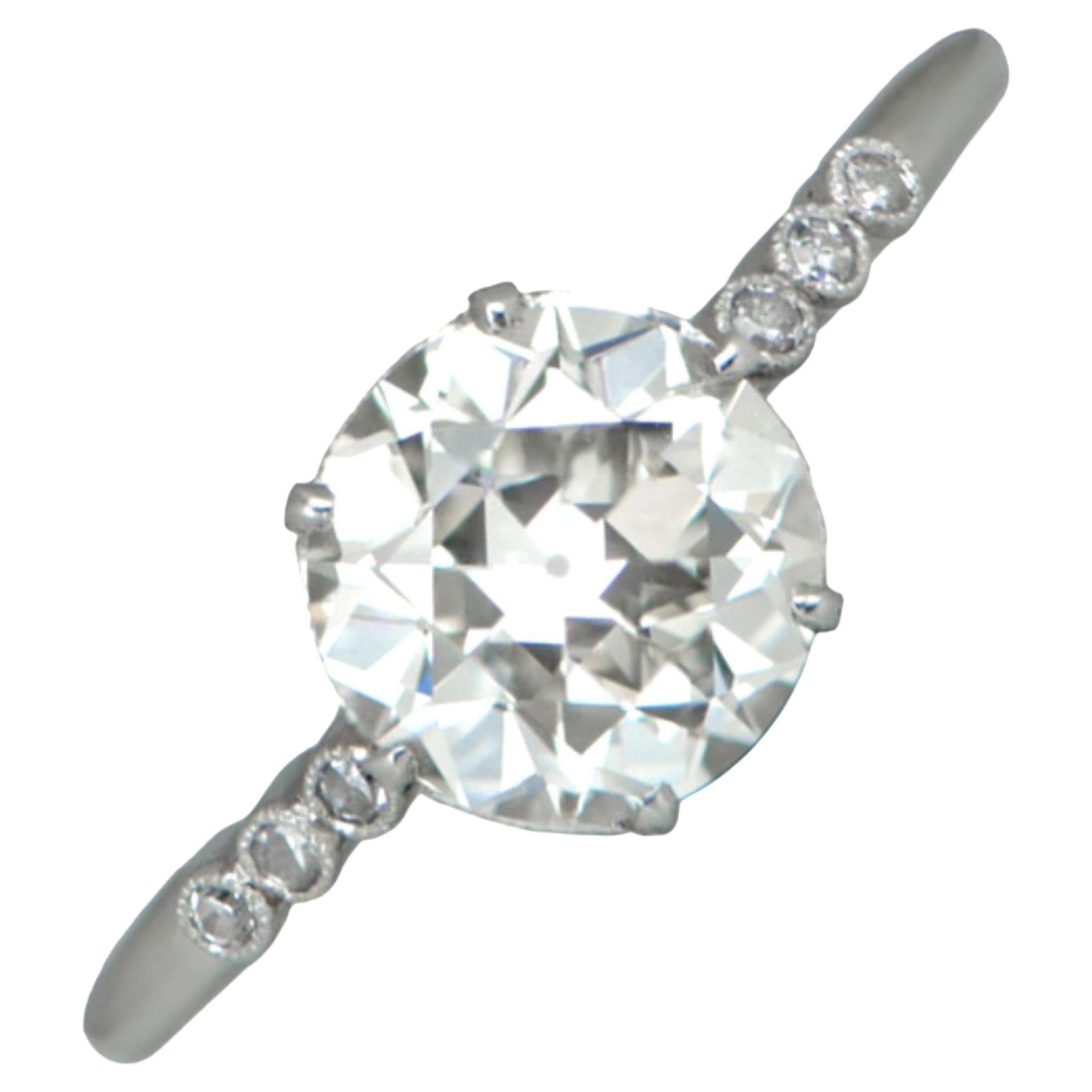 Bague de fiançailles en platine avec un diamant de taille européenne ancienne de 1,60ct
