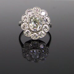 1.60 Carat Oval Cushion Cut Diamond Cluster Edwardian Platinum Engagement Ring