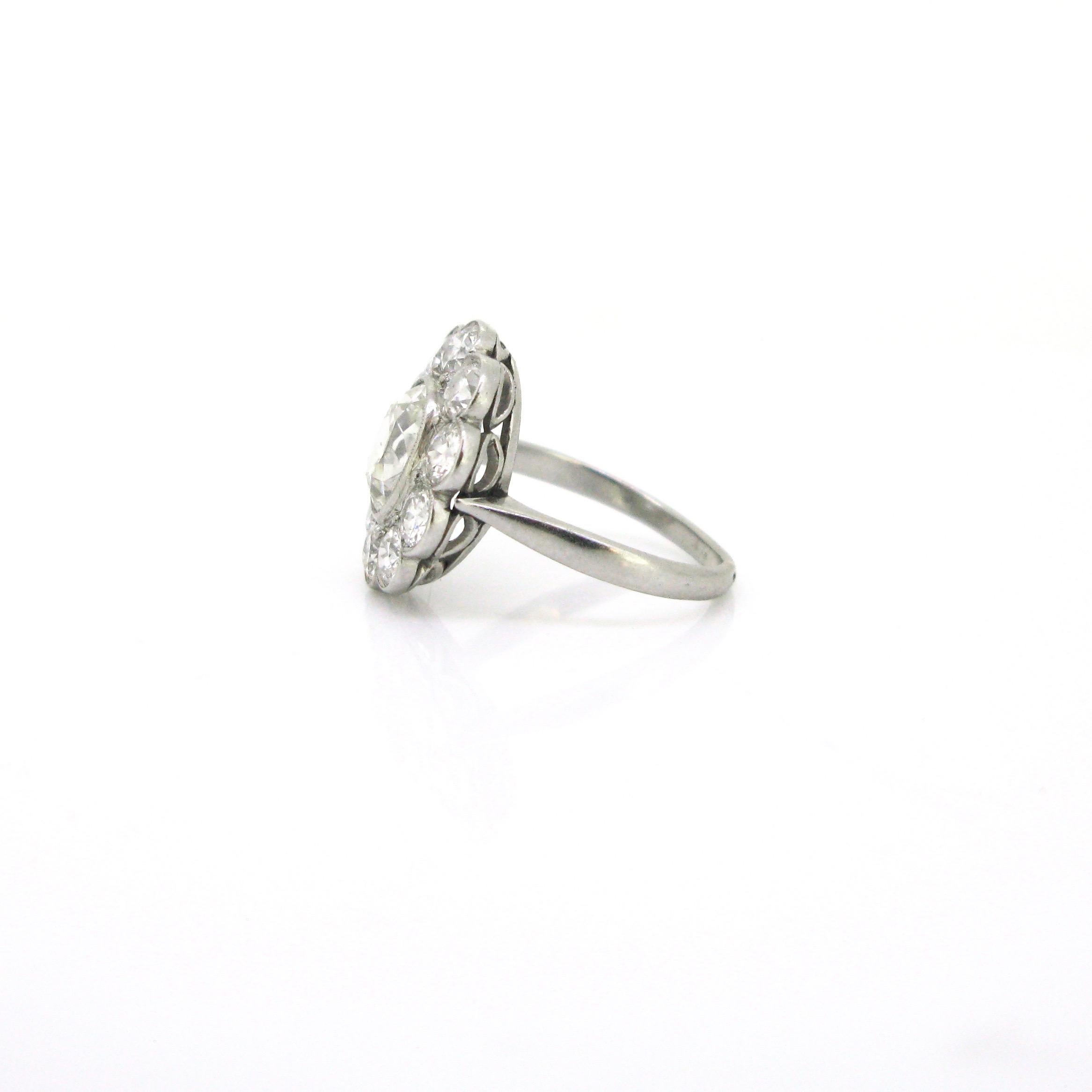 Men's 1.60 Carat Oval Cushion Cut Diamond Cluster Edwardian Platinum Engagement Ring