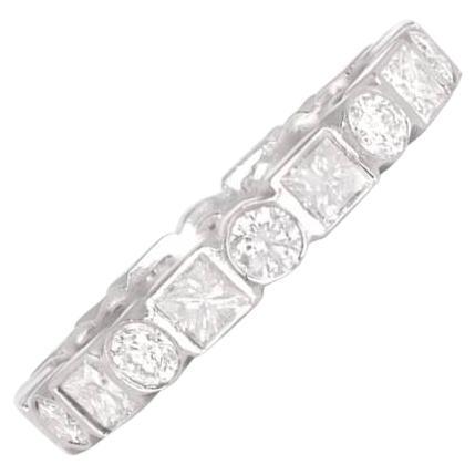 1.60ct Round Brilliant Cut & Princess Cut Diamond Band Ring, H Color, Platinum For Sale
