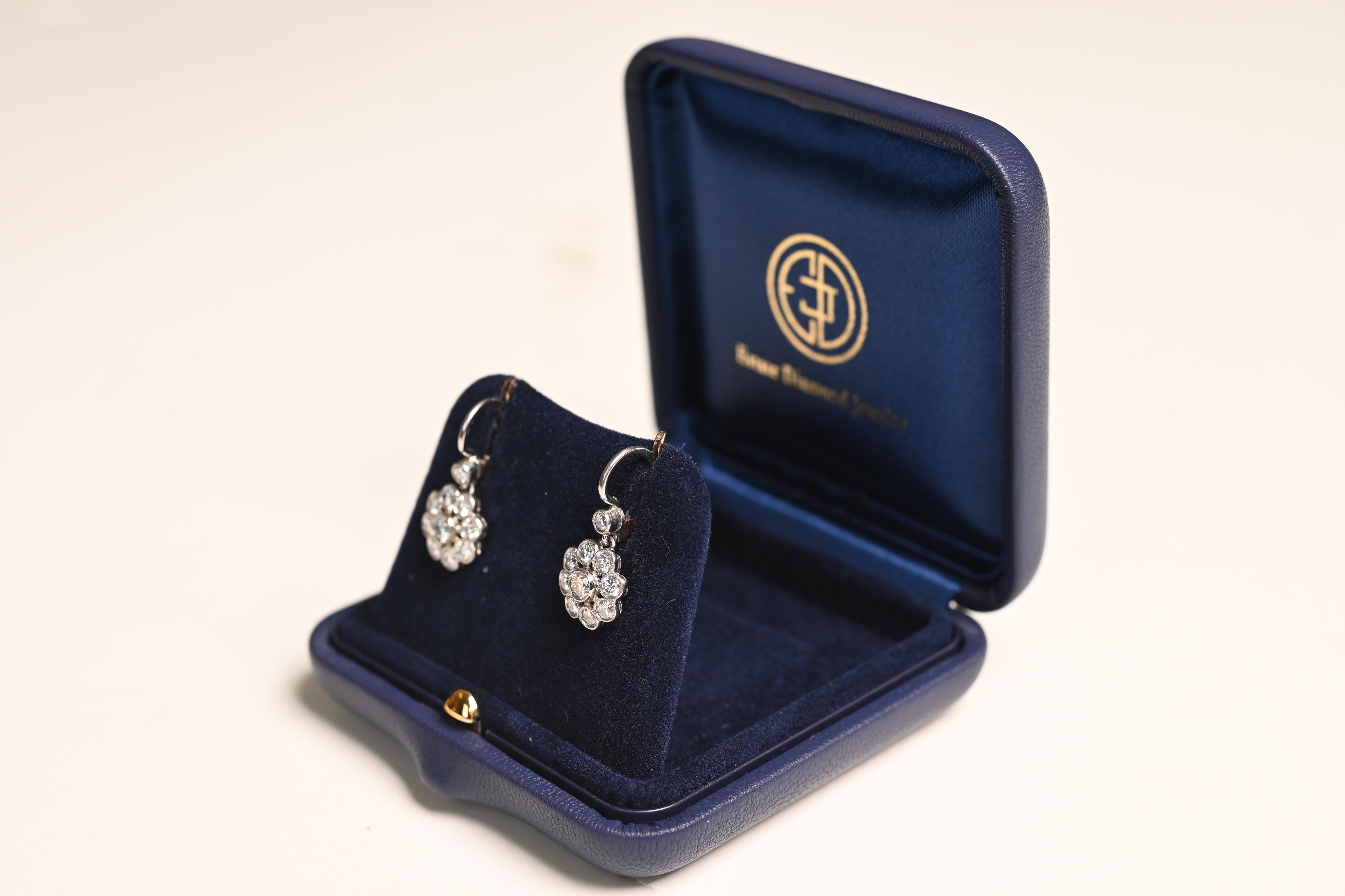 Art Deco Round Cut Diamond Earrings (Approx 1.6-Carats), Diamond Halo, 18k Gold, Platinum For Sale