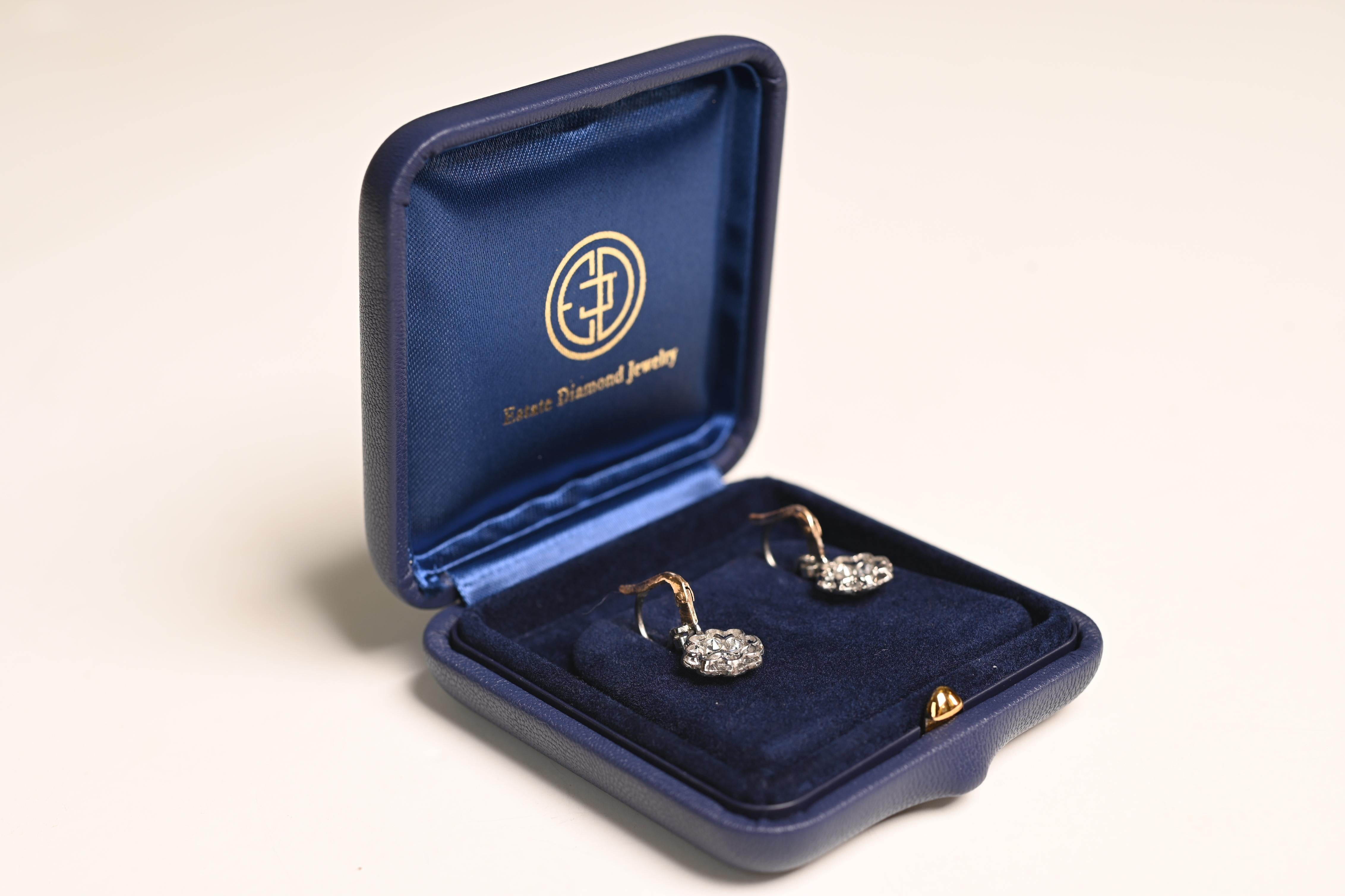 Round Cut Diamond Earrings (Approx 1.6-Carats), Diamond Halo, 18k Gold, Platinum In Excellent Condition For Sale In New York, NY