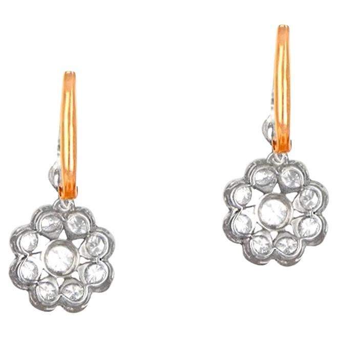 Boucles d'oreilles en or 18 carats avec diamants taille ronde de 1,60 carat, halo de diamants en grappe, platine