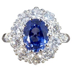 1.60ct Sapphire & 0.90ct Diamond Cluster Ring in Platinum & Diamond Shoulders