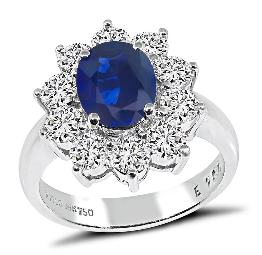 Oval Cut 1.60ct Sapphire 1.50ct Diamond Engagement Ring For Sale