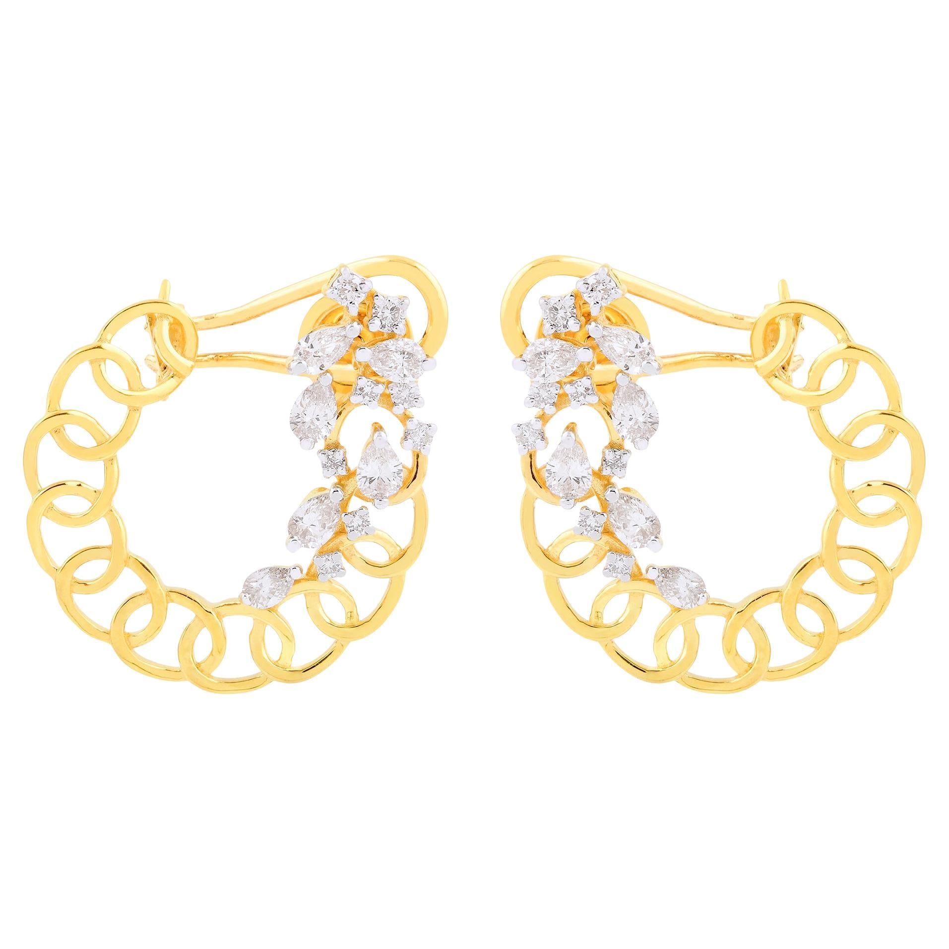 1,60 Karat SI Reinheit HI Farbe Birne Rund Diamant Creolen 18k Gelbgold