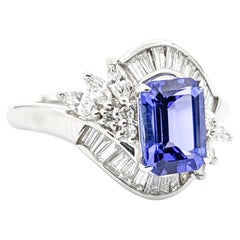 Bague en platine avec tanzanite de 1,60 carat et diamant de 0,80 carat