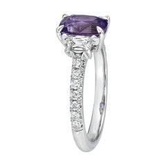 1.60ct Unheated Purple Sapphire Cushion Platinum 3-Stone Ring AGL - Merkaba