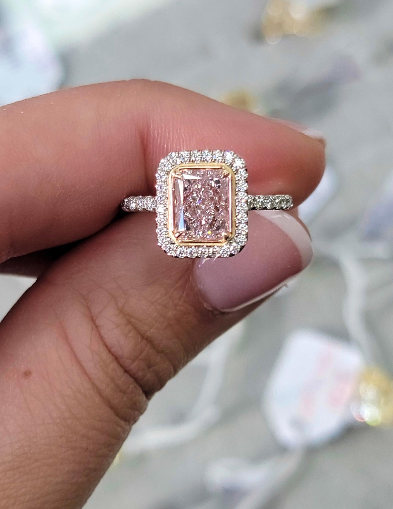 1.60ct Very Light Pink Radiant IF GIA Ring 1