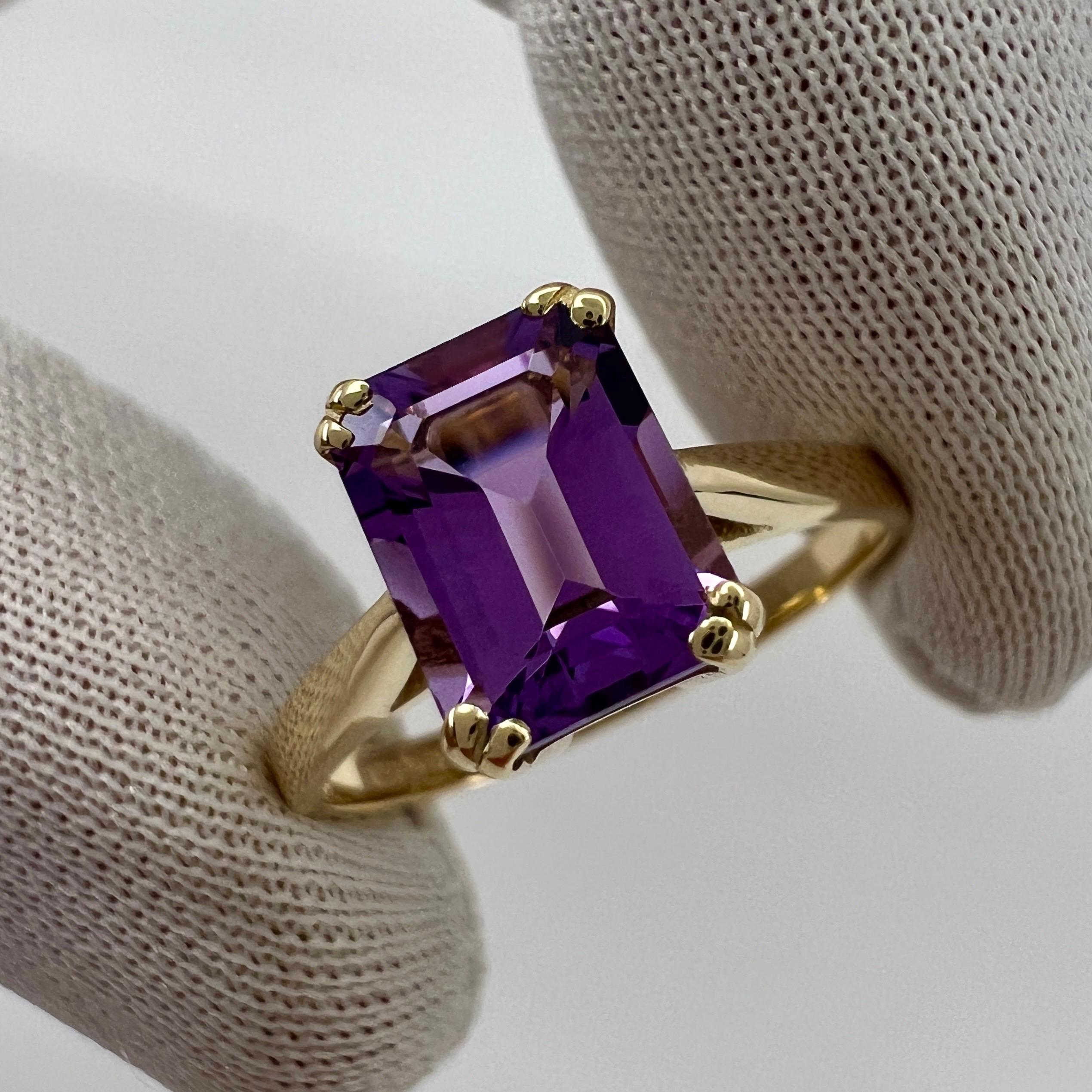 Natural Emerald Octagonal Cut Vivid Purple Amethyst Solitaire Ring.

1.60 Carat amethyst with a stunning vivid purple colour and excellent clarity, very clean stone. 
Also has an excellent quality emerald octagonal cut which shows the fine colour to