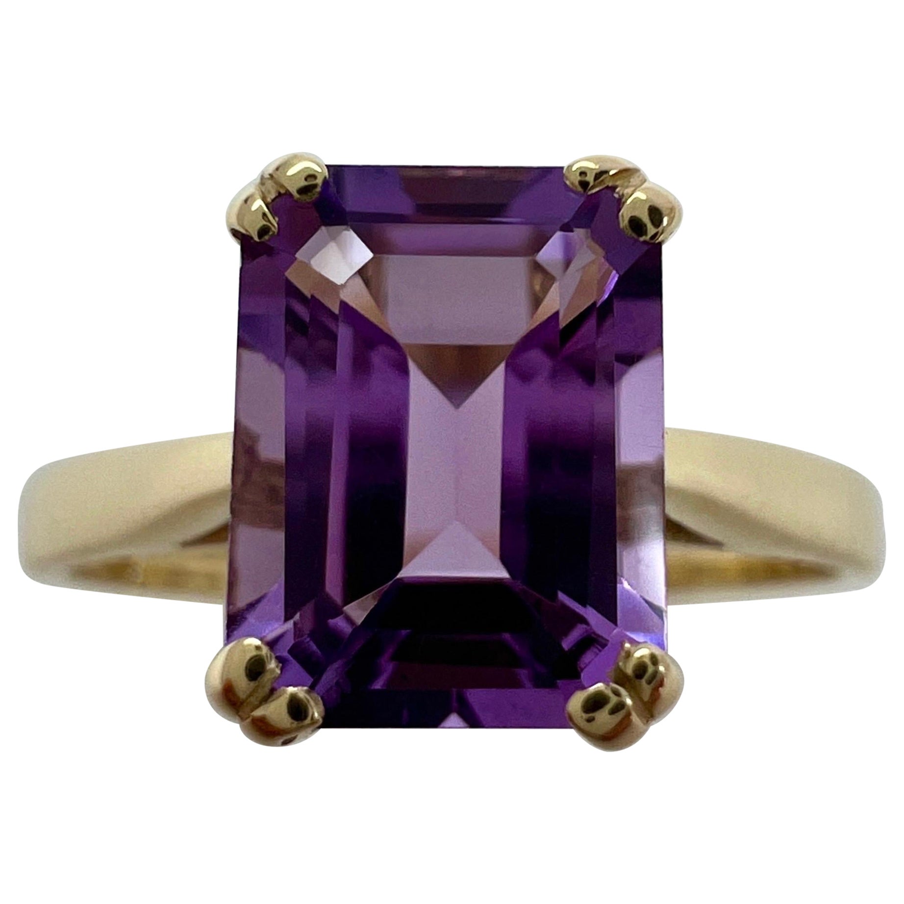 1,60ct Vivid lila Amethyst Smaragd achteckigen Schliff 9k Gelbgold Solitär Ring im Angebot