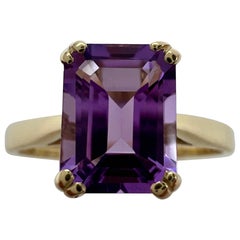 1,60ct Vivid lila Amethyst Smaragd achteckigen Schliff 9k Gelbgold Solitär Ring