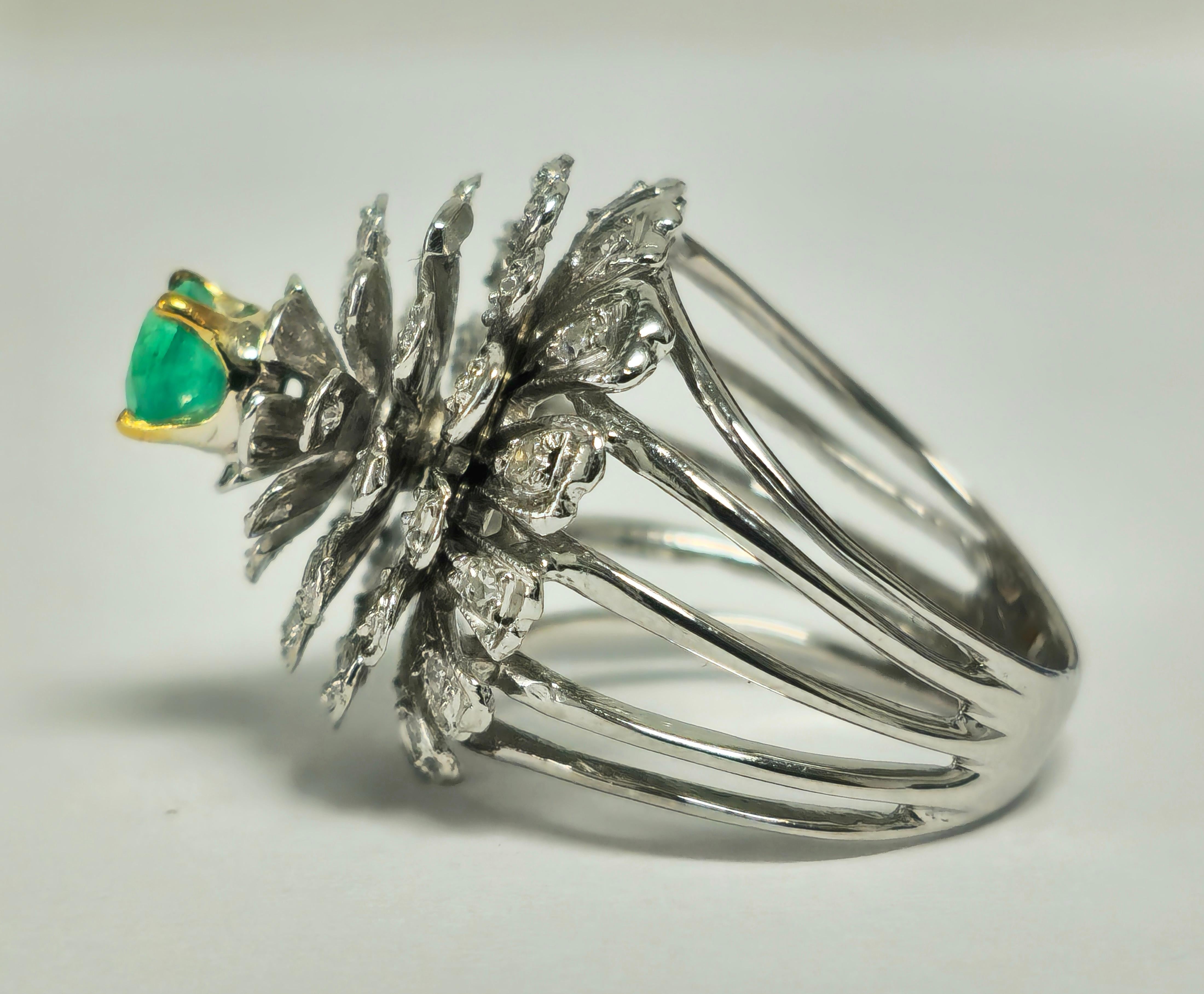 1,60 Karat VVS Diamant & Smaragd in 14k Ring (zertifiziert) Damen im Angebot