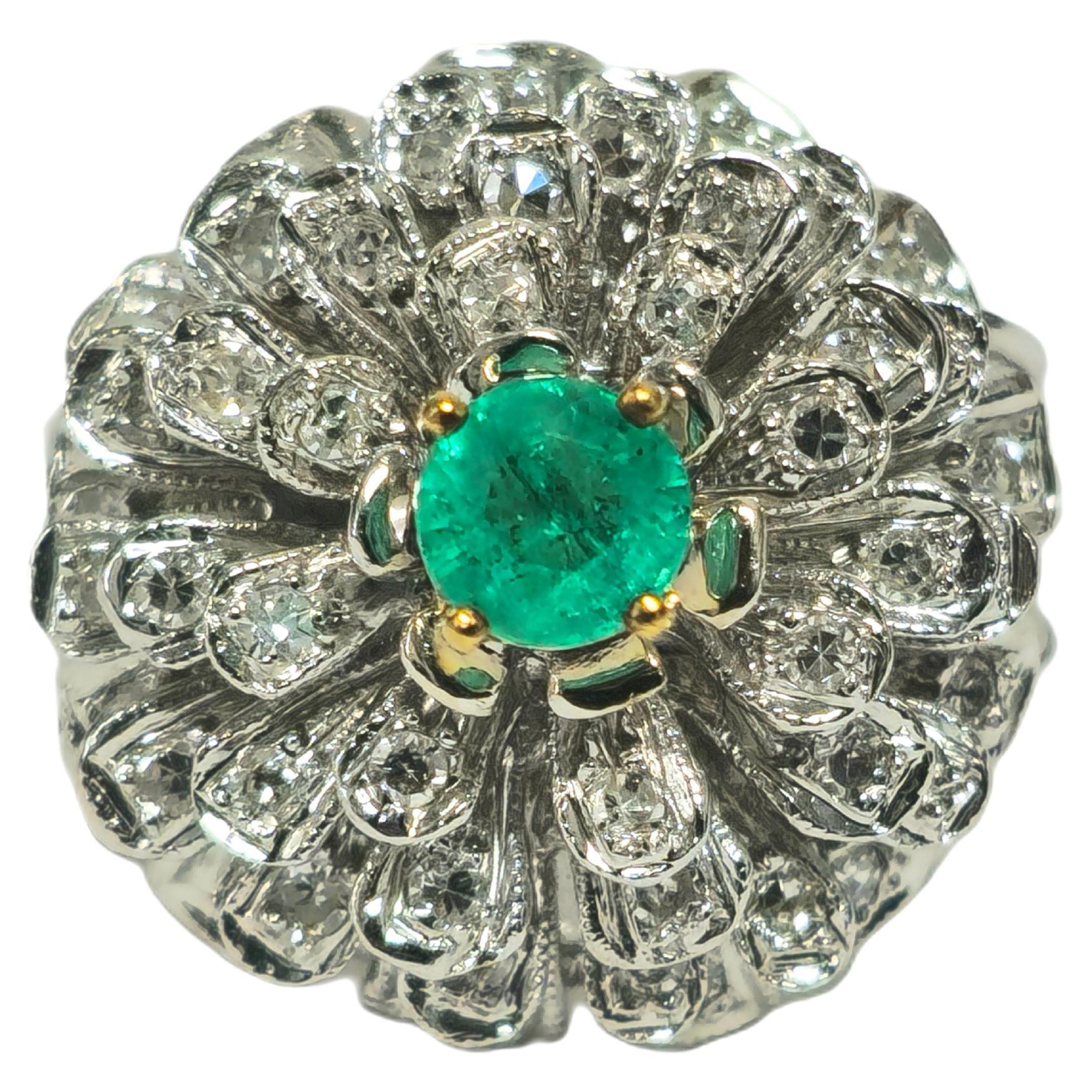 1.60ct VVS Diamond & Emerald in 14k Ring (Certified) For Sale