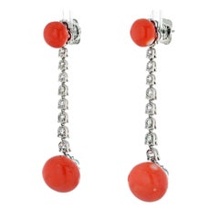 1.60cttw Diamond And Coral Drop Dangling Estate Platinum Earrings