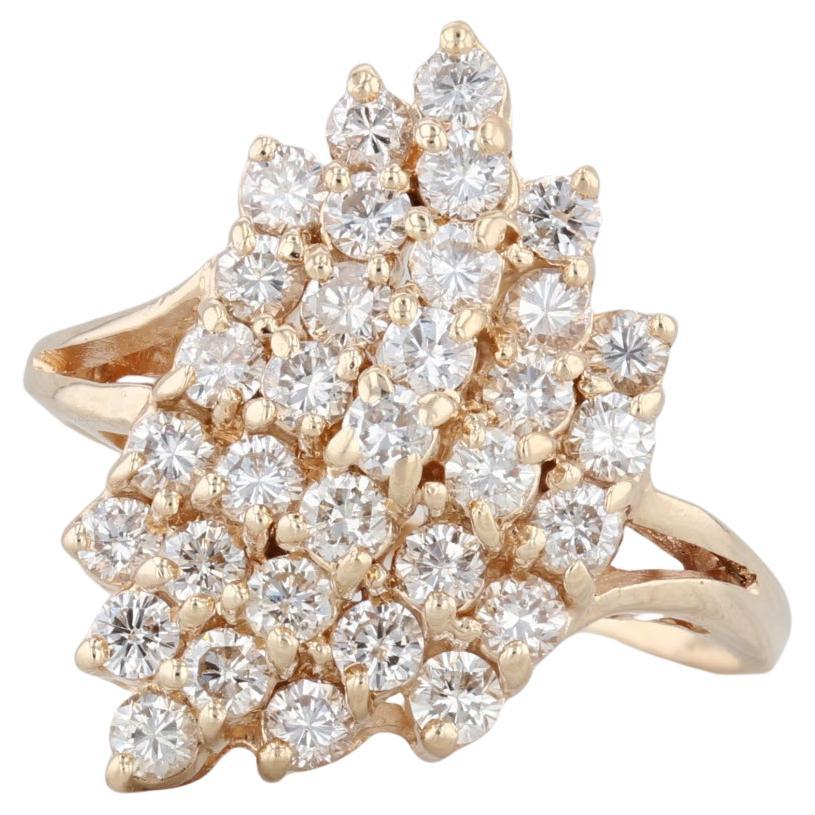 Anello a grappolo con diamanti da 1,60 carati in oro giallo 14k, misura 10,75 Cocktail