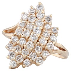 Anello a grappolo con diamanti da 1,60 carati in oro giallo 14k, misura 10,75 Cocktail