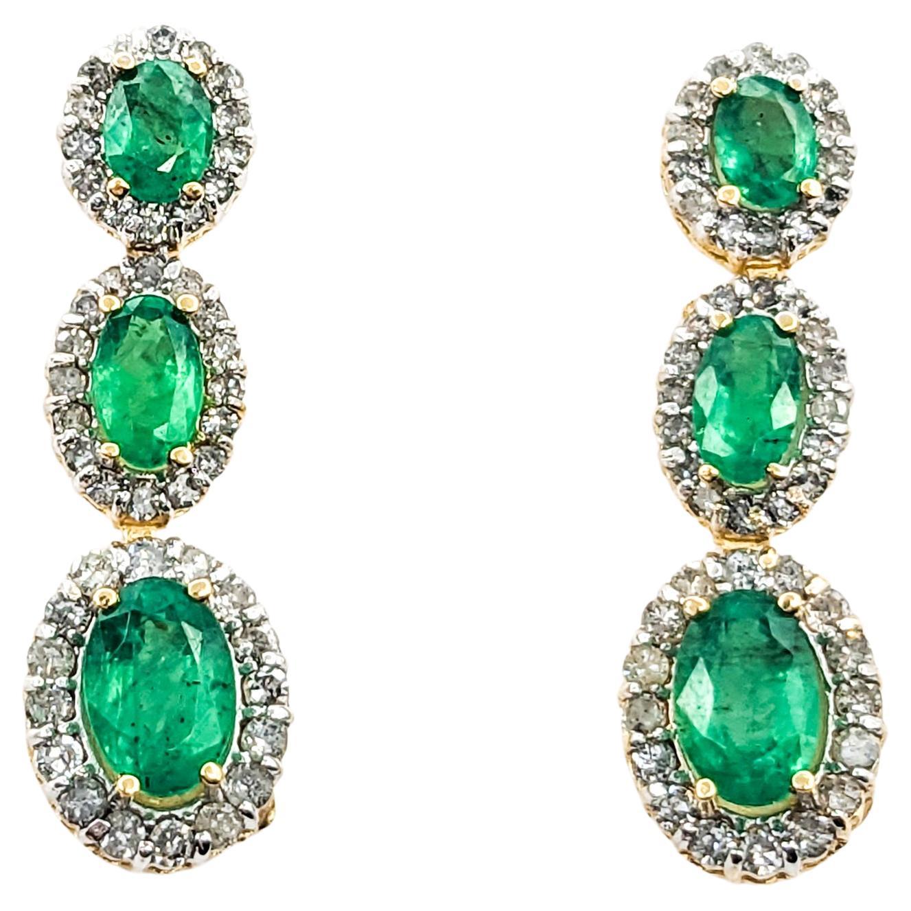 1.60ctw Emerald Halo Dangle Station Earrings In Yellow Gold