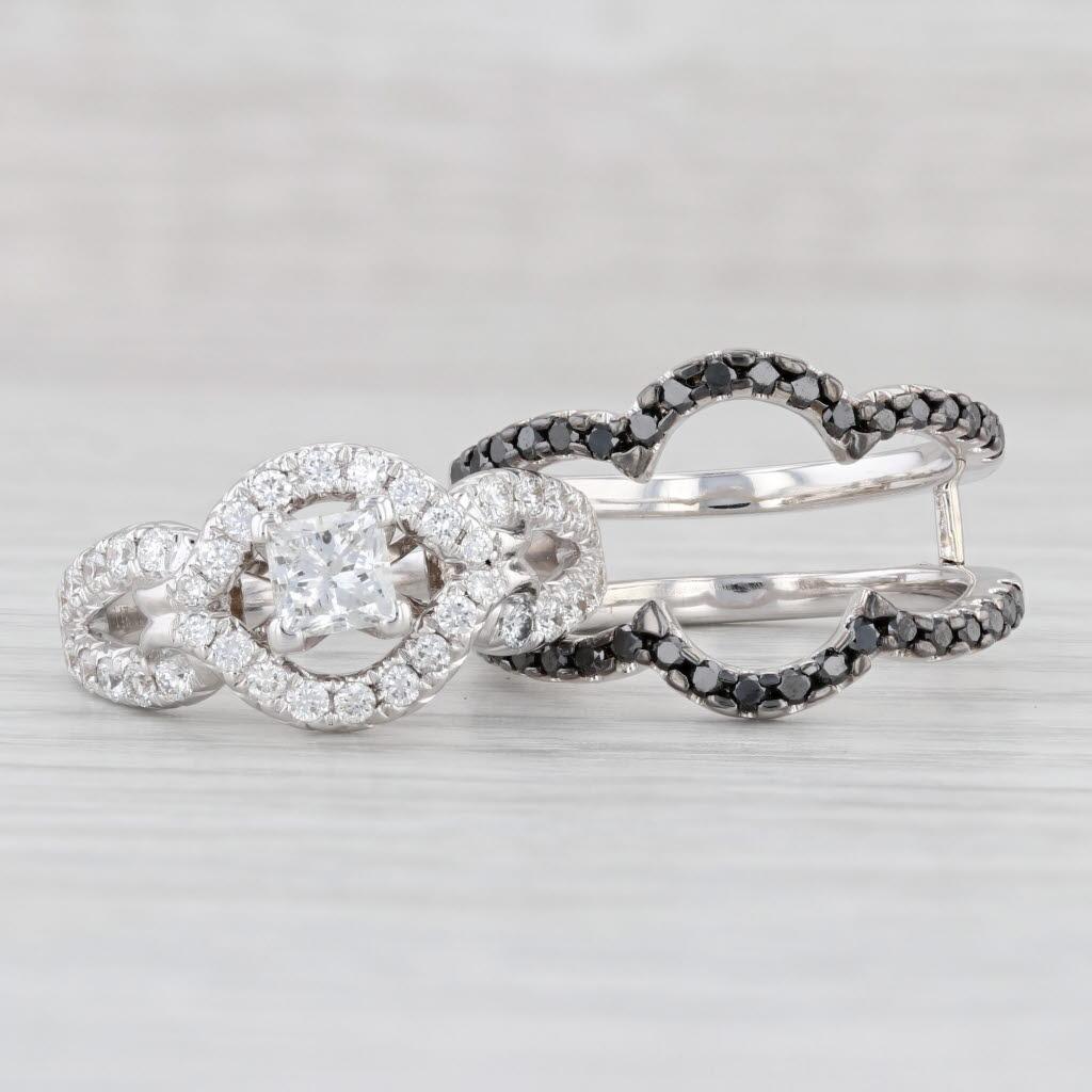 Princess Cut 1.60ctw Princess Square Diamond Engagement Ring Wedding Band Jacket 14k Gold For Sale