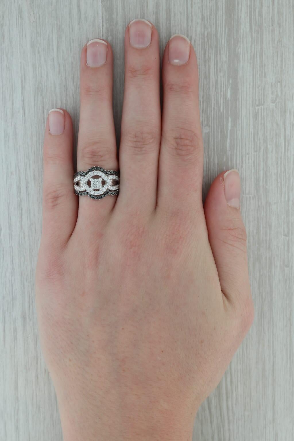 1.60ctw Princess Square Diamond Engagement Ring Wedding Band Jacket 14k Gold For Sale 4
