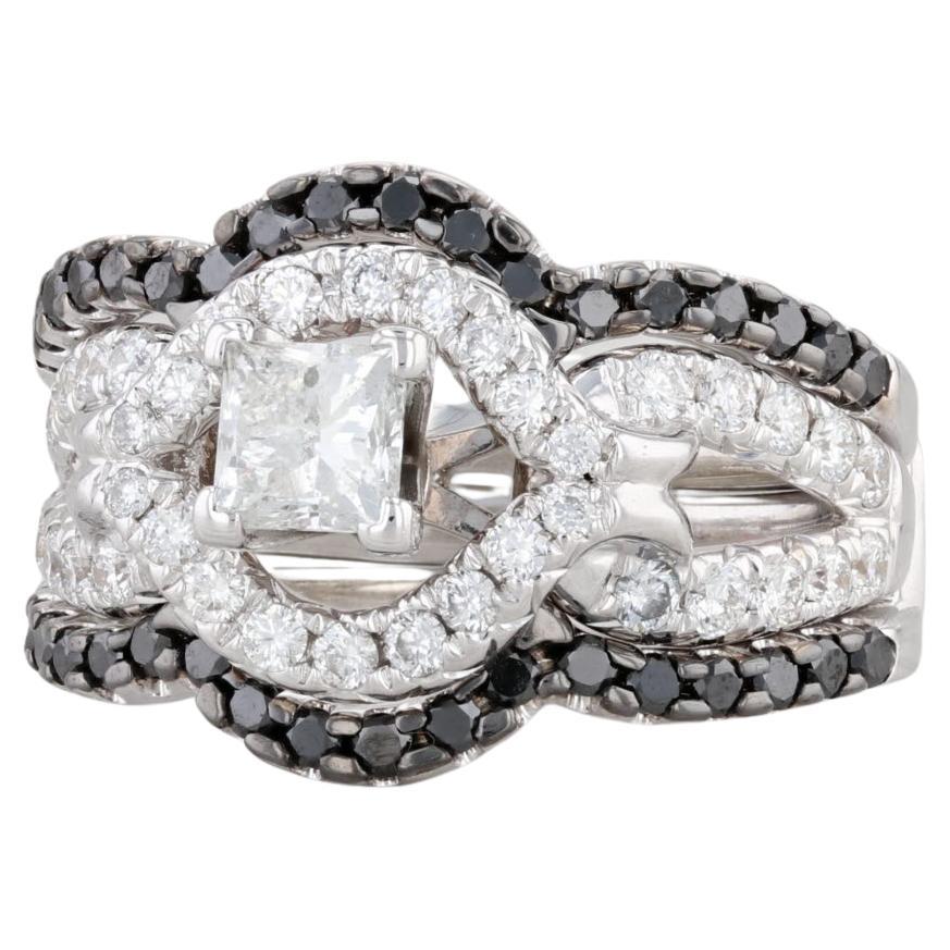 1.60ctw Princess Square Diamond Engagement Ring Wedding Band Jacket 14k Gold For Sale