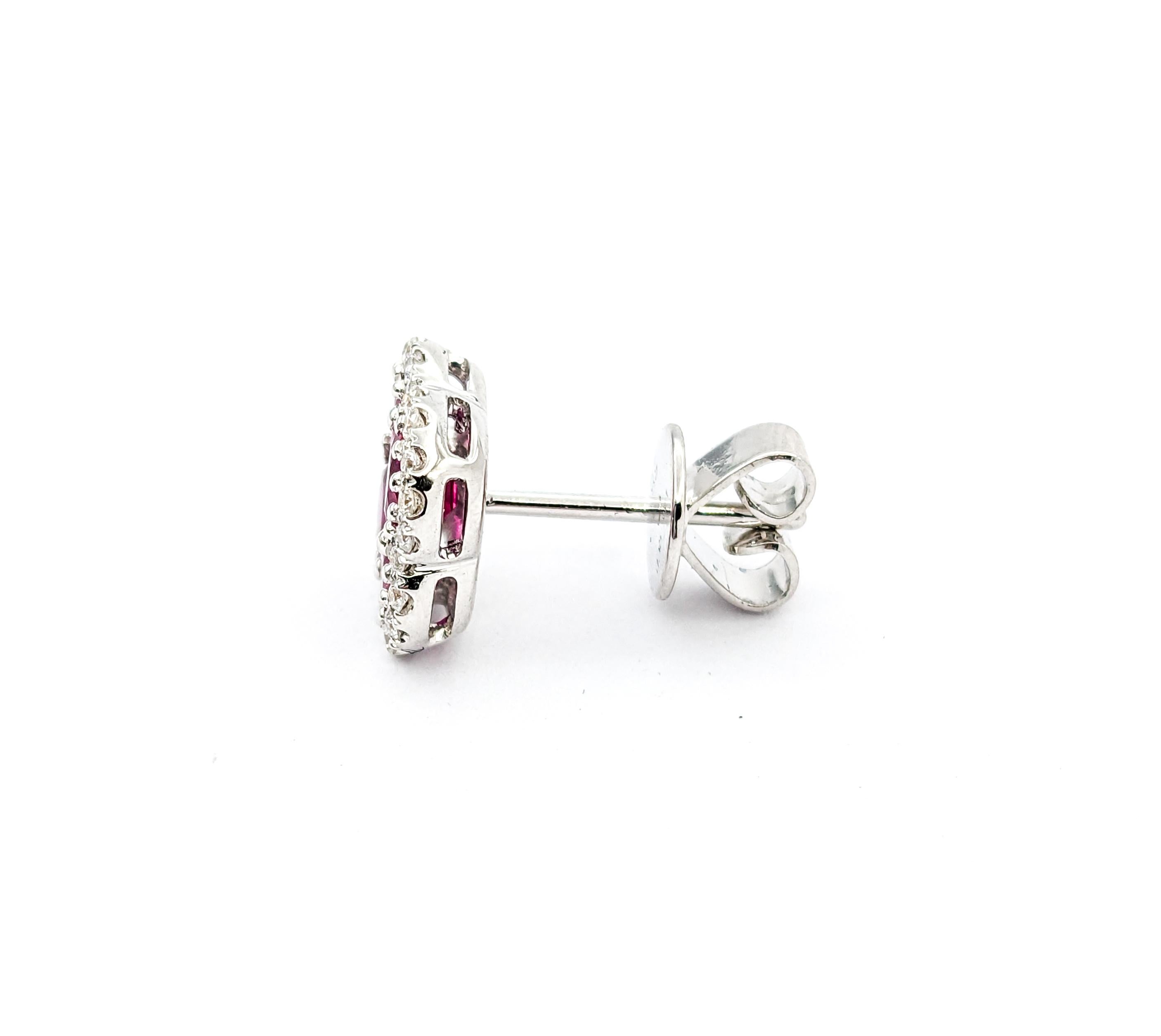 Contemporary 1.60ctw Rubies & Diamond Quatrefoil Stud Earrings In White Gold For Sale