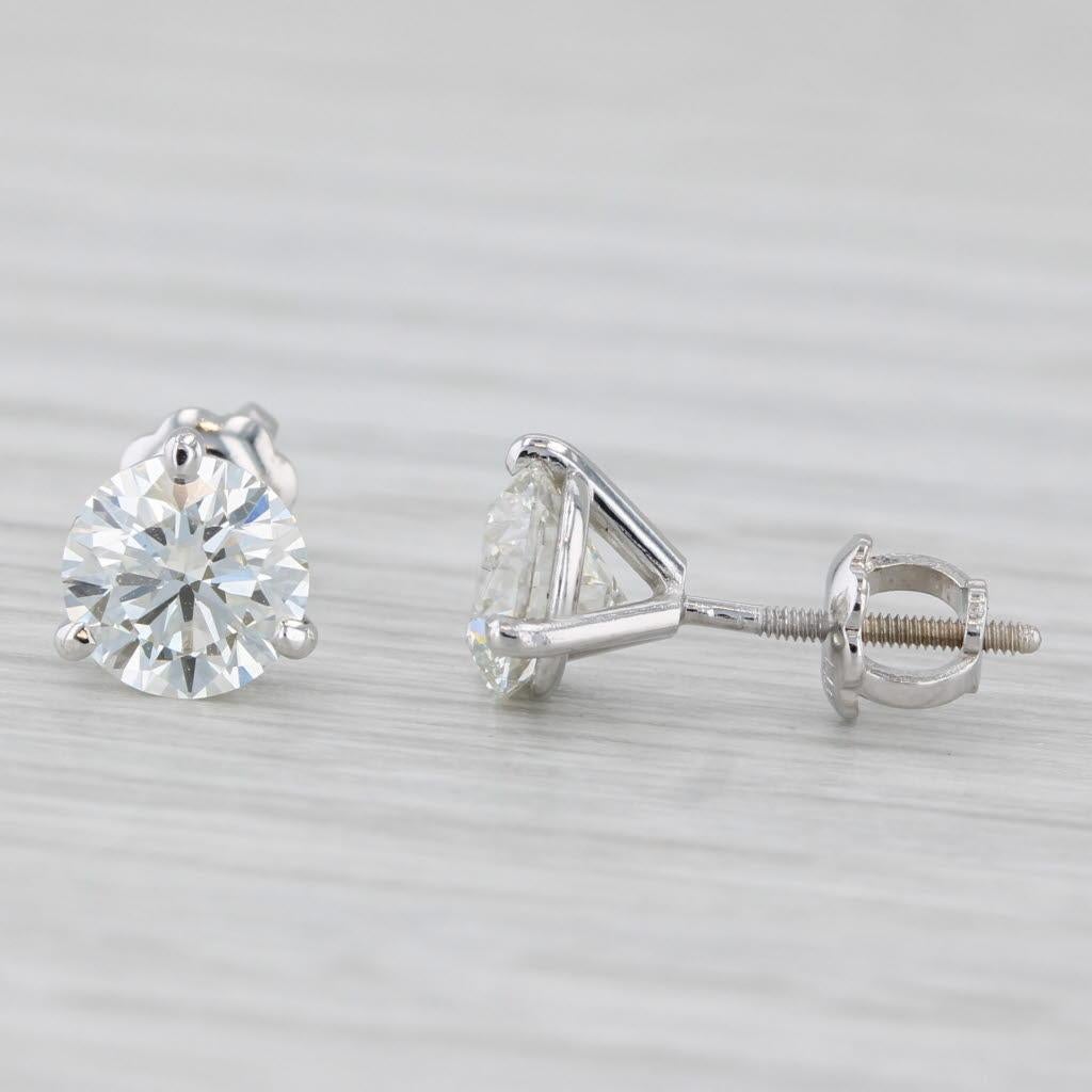 Round Cut 1.60ctw VS2 Round Diamond Solitaire Stud Earrings 14k White Gold GIA For Sale