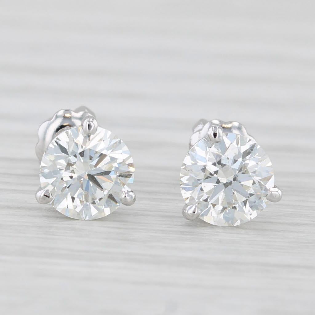 Women's 1.60ctw VS2 Round Diamond Solitaire Stud Earrings 14k White Gold GIA For Sale