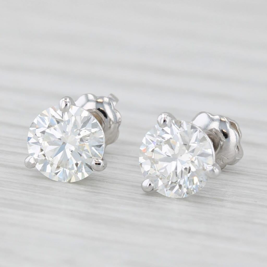 1.60ctw VS2 Round Diamond Solitaire Stud Earrings 14k White Gold GIA For Sale 2