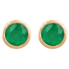 1.60tcw 14K Colombian Emerald Round Cut Bezel Set Rose Gold Stud Earrings