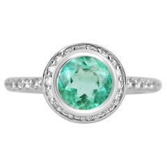 1.60tcw 14K Colombian Emerald-Round Cut & Diamond Halo Engagement Ring