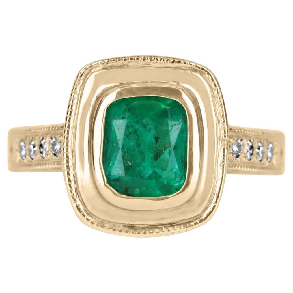 1.72tcw 14K Cushion Dark Emerald & Diamond Accent Gold Boho Modern Ring For Sale