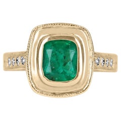 1.72tcw 14K Cushion Dark Emerald & Diamond Accent Gold Boho Modern Ring