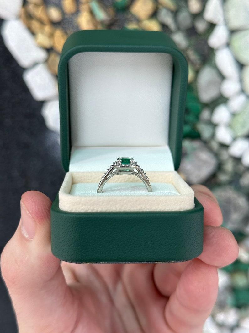 Women's 1.60tcw 14K High Quality Emerald Cut Emerald & Diamond Halo Engagement Ring For Sale