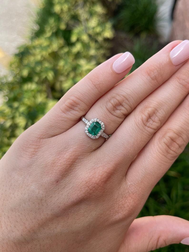 1.60tcw 14K High Quality Emerald Cut Emerald & Diamond Halo Engagement Ring For Sale 1