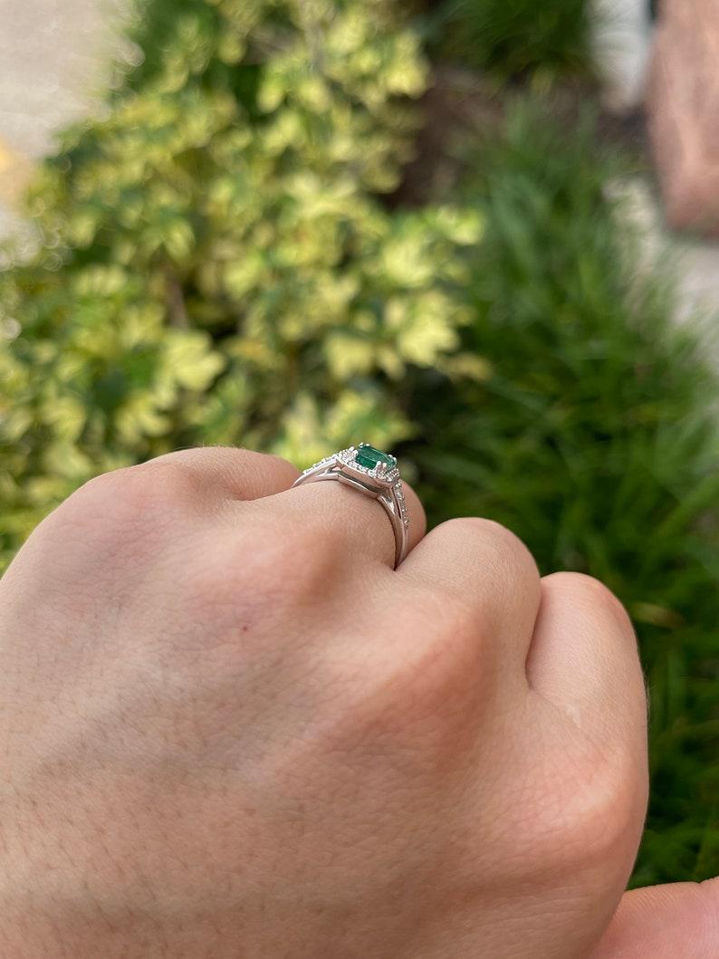 1.60tcw 14K High Quality Emerald Cut Emerald & Diamond Halo Engagement Ring For Sale 3