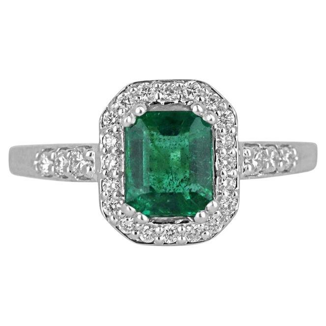 1.60tcw 14K High Quality Emerald Cut Emerald & Diamond Halo Engagement Ring