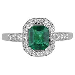 1.60tcw 14K High Quality Emerald Cut Emerald & Diamond Halo Engagement Ring