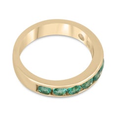 1.60tcw 14K Medium Green Round Cut Emerald Unisex Eternity Gold Band Ring