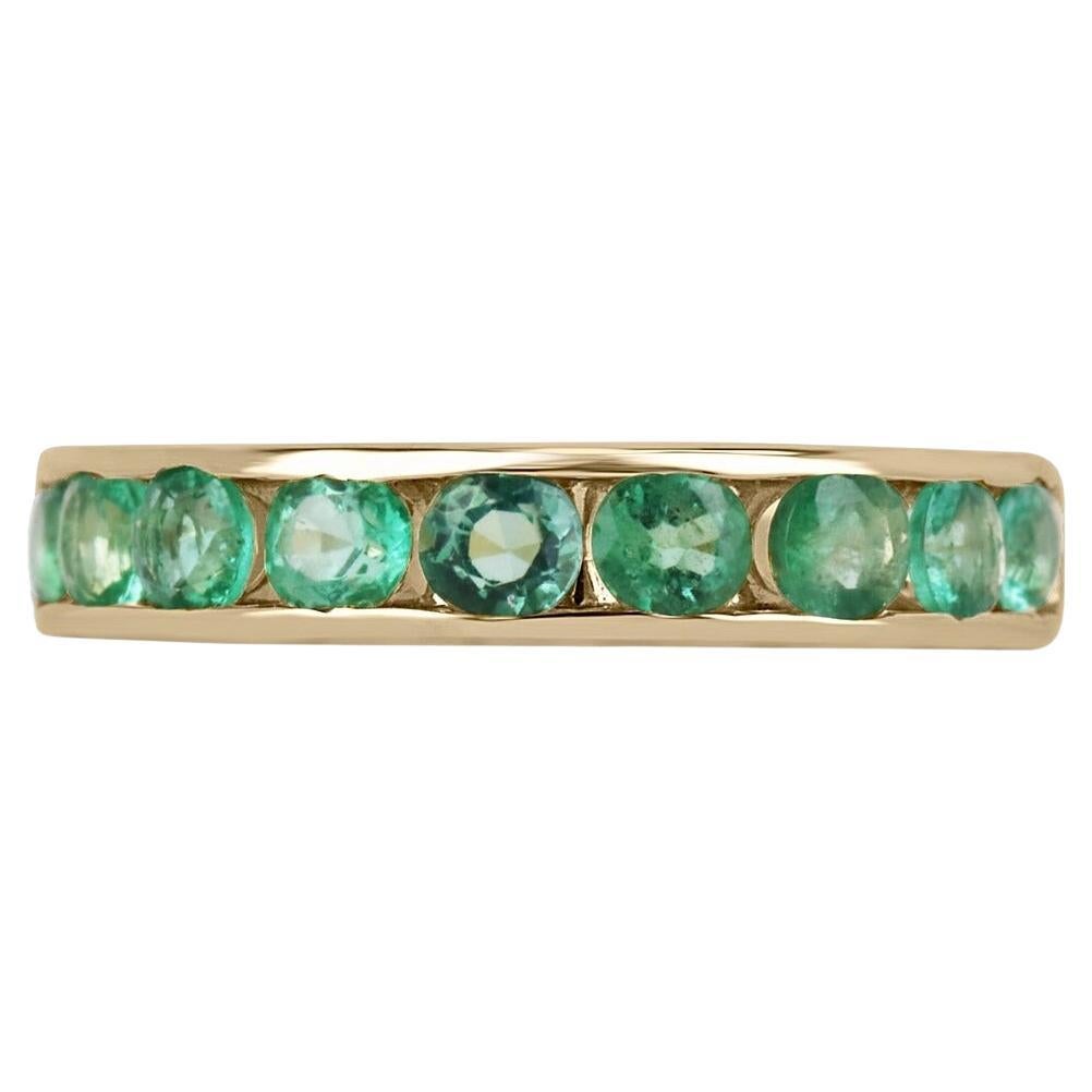 1.60tcw 14K Medium Green Round Cut Emerald Unisex Eternity Gold Band Ring