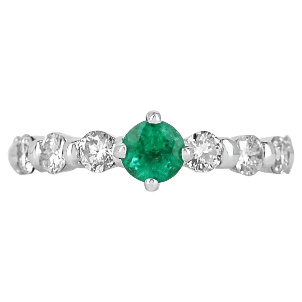 1.60tcw 14K Natural Emerald-Round Cut & Diamond Accent Engagement Ring