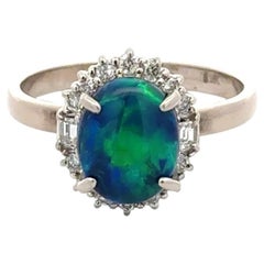 1.61 Carat Australian Black Opal and Diamond Platinum and Gold Vintage Ring
