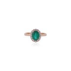 1.61 Carat Clear Zambian Emerald & Diamond Cluster Ring in 18Karat Yellow Gold