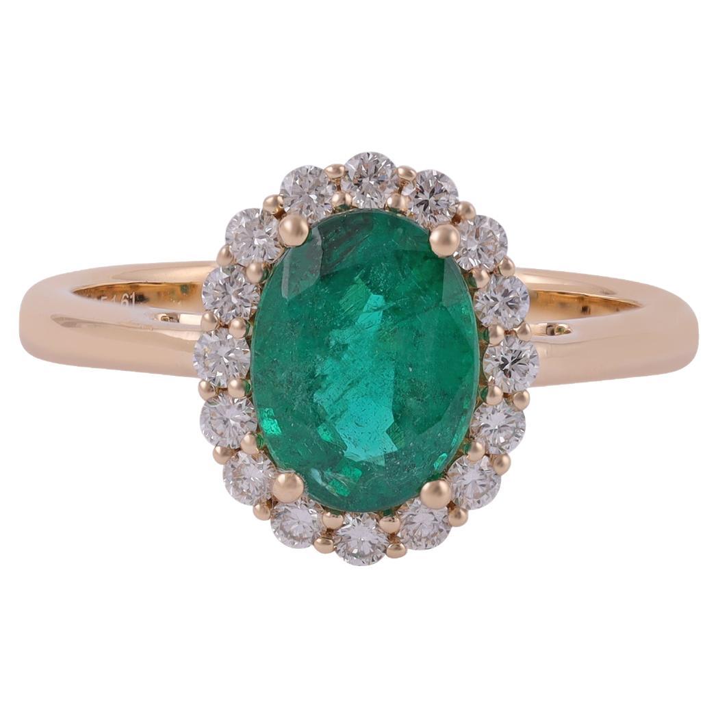 1.61 Carat Clear Zambian Emerald & Diamond Cluster Ring in 18Karat Yellow Gold For Sale