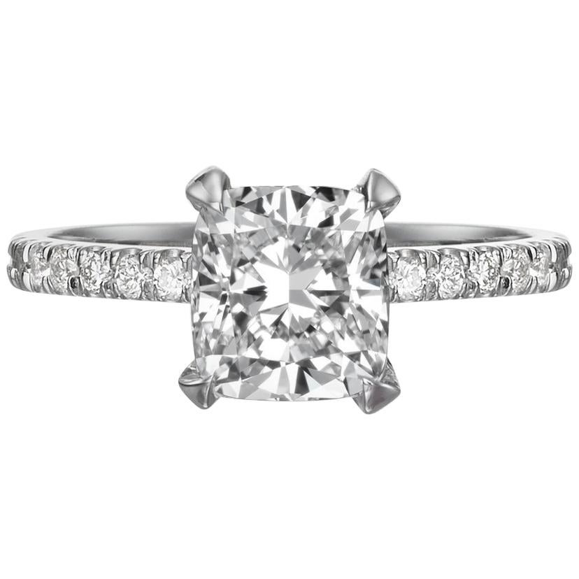 1.55 Carat Cushion Cut Diamond Engagement Ring on 14 Karat White Gold For Sale