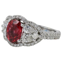 1.61 Carat Cushion Cut Natural Burmese Spinel and Diamond Ring Set in 18 Karat