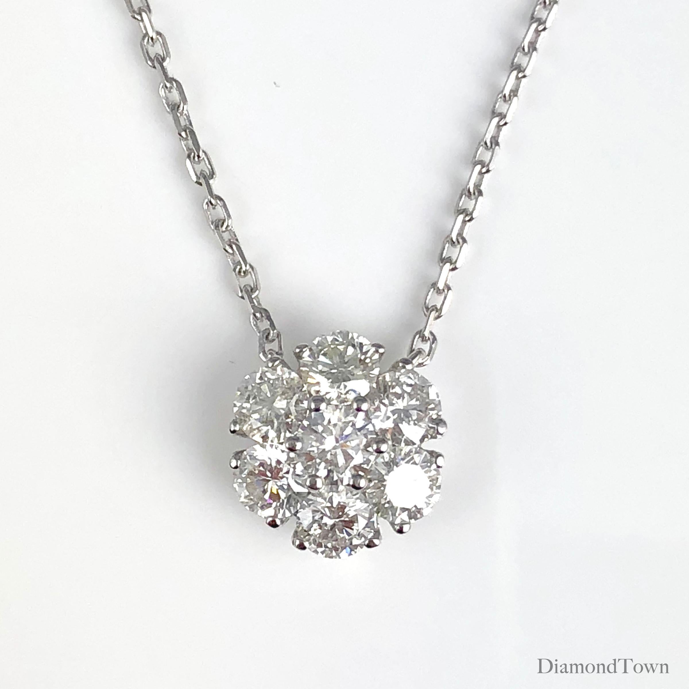 Contemporary DiamondTown 1.61 Carat Diamond Flower Cluster Pendant in 14 Karat White Gold