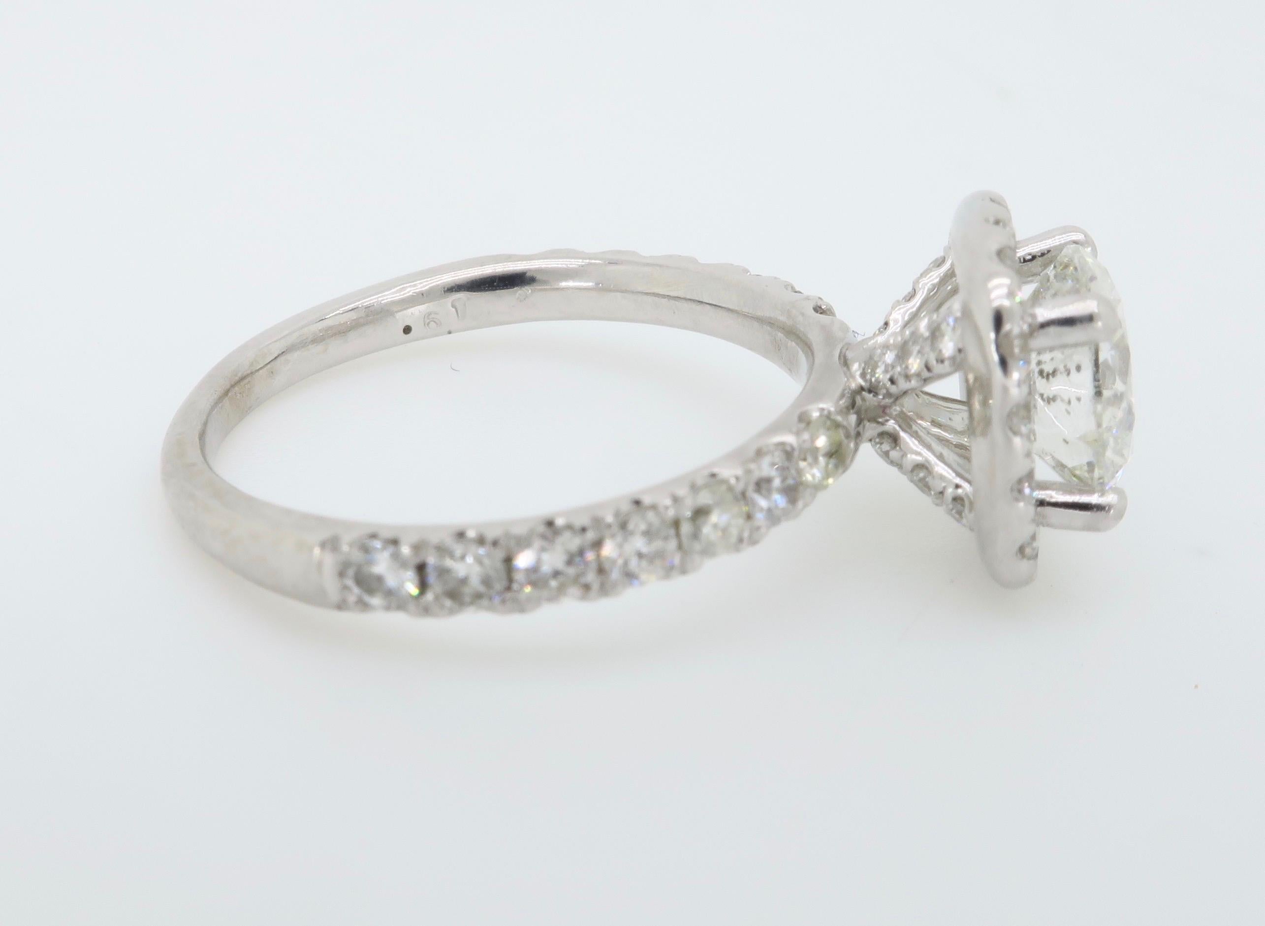 1.61 Carat Diamond Halo Engagement Ring For Sale 6