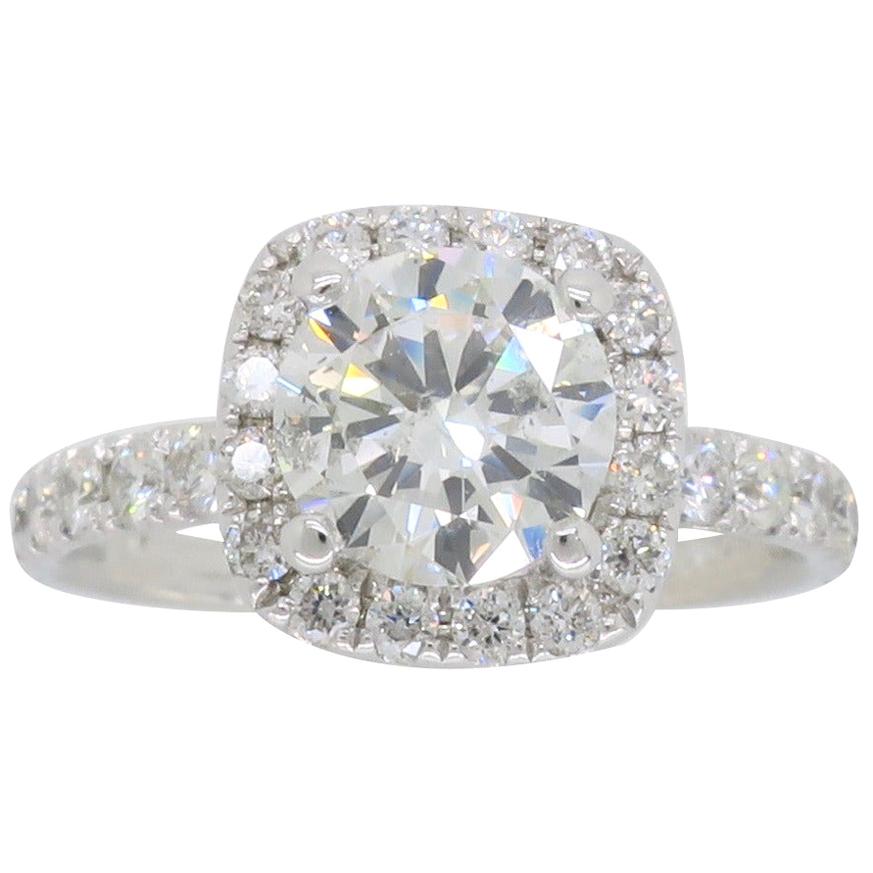 1.61 Carat Diamond Halo Engagement Ring For Sale
